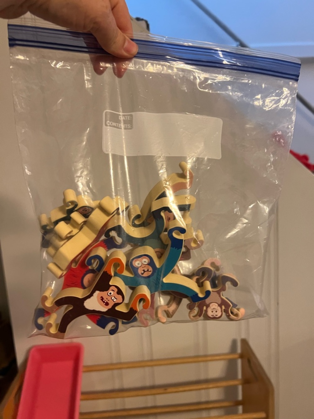 Wooden Monkey Balancing Game - Blue and Brown